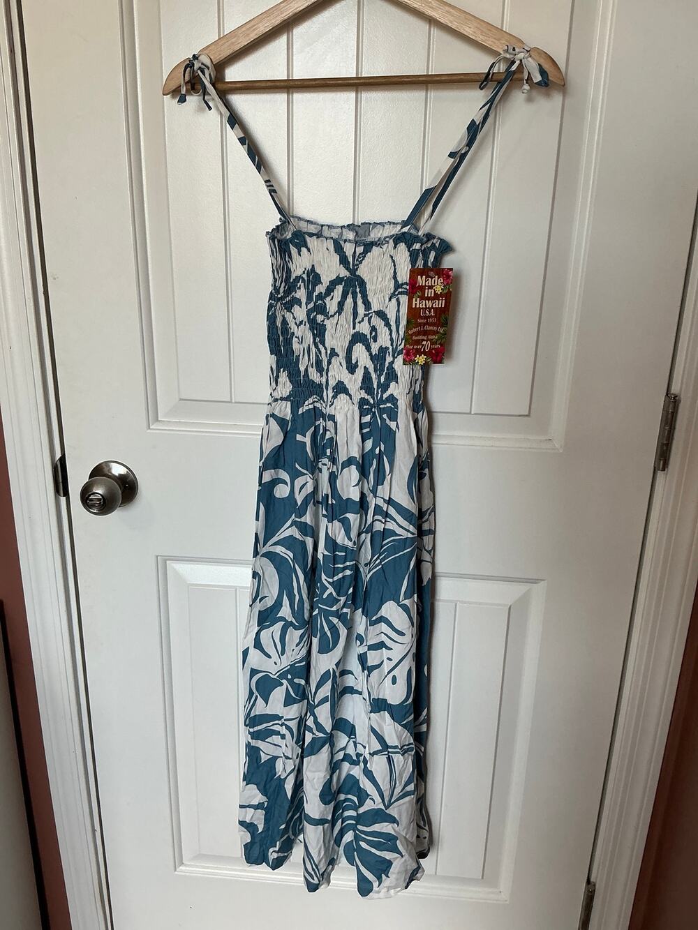 NWT Puanani Hawaiian Floral Print Sundress Large White/Blue